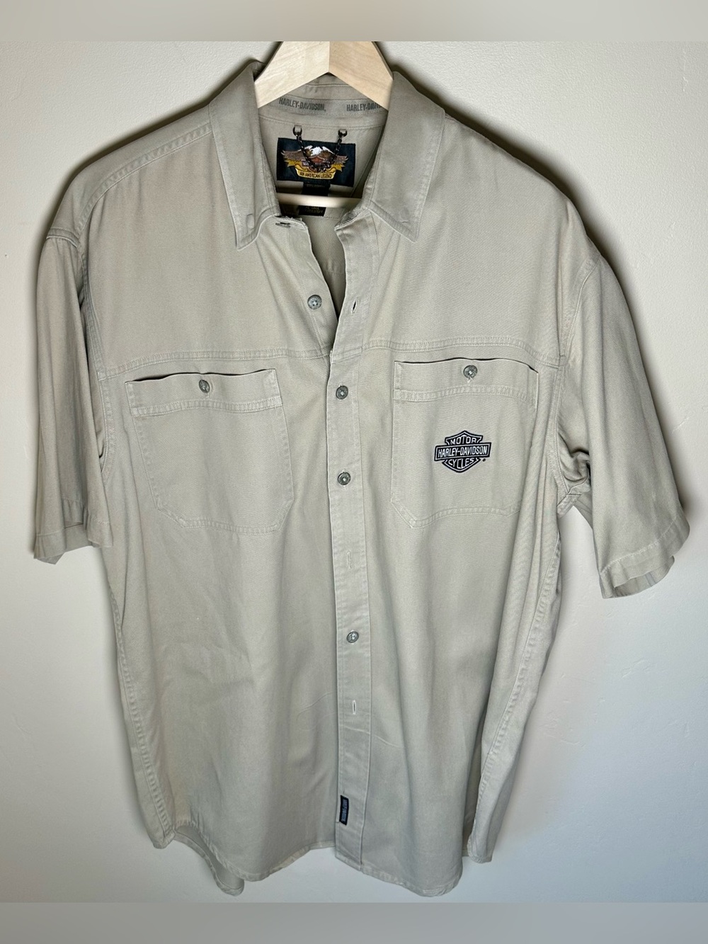 Harley-Davidson Men's XLT Khaki Button-Down Heavyweight Short Sleeve Shirt NWOT